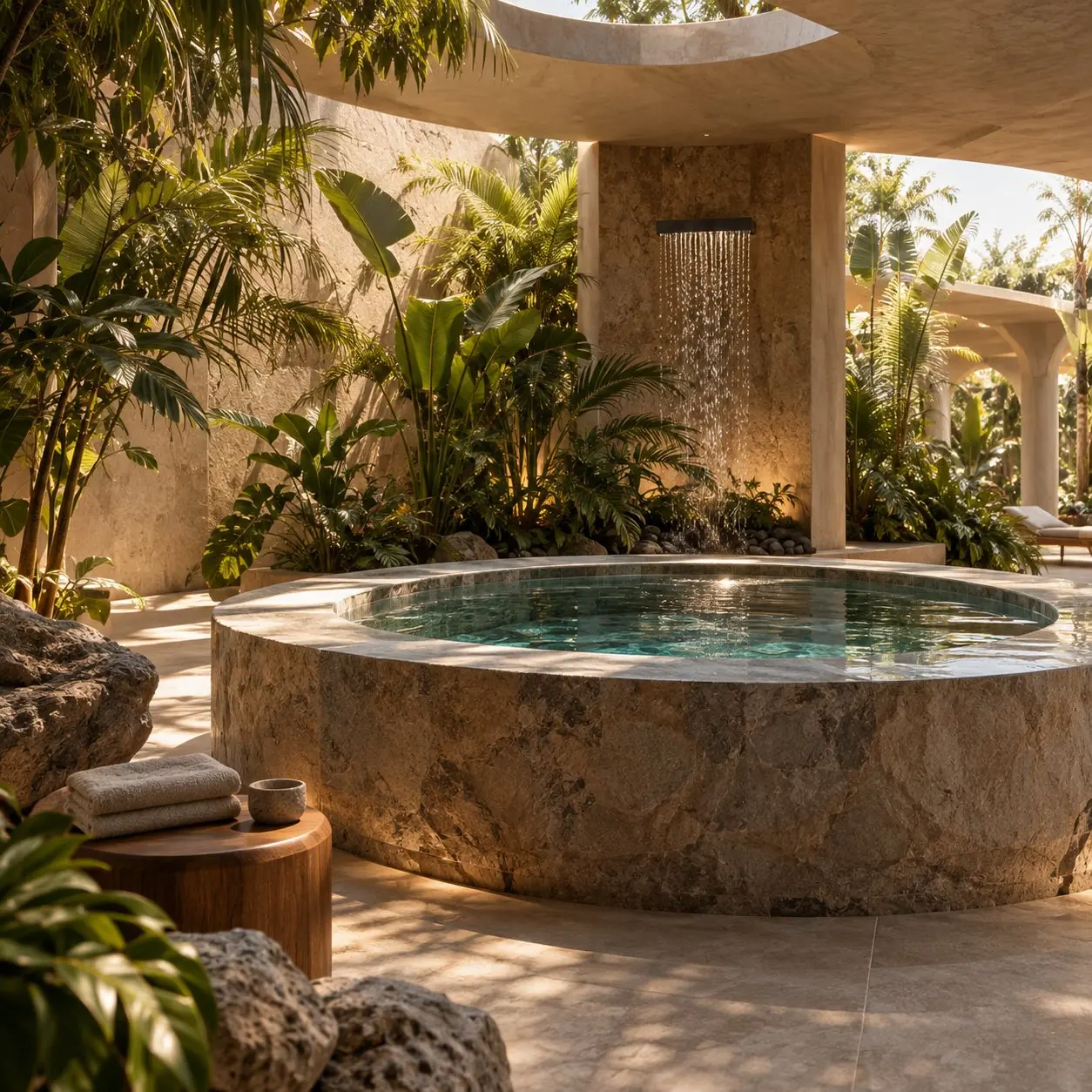 Jacuzzi de piedra con cascada en ANEI