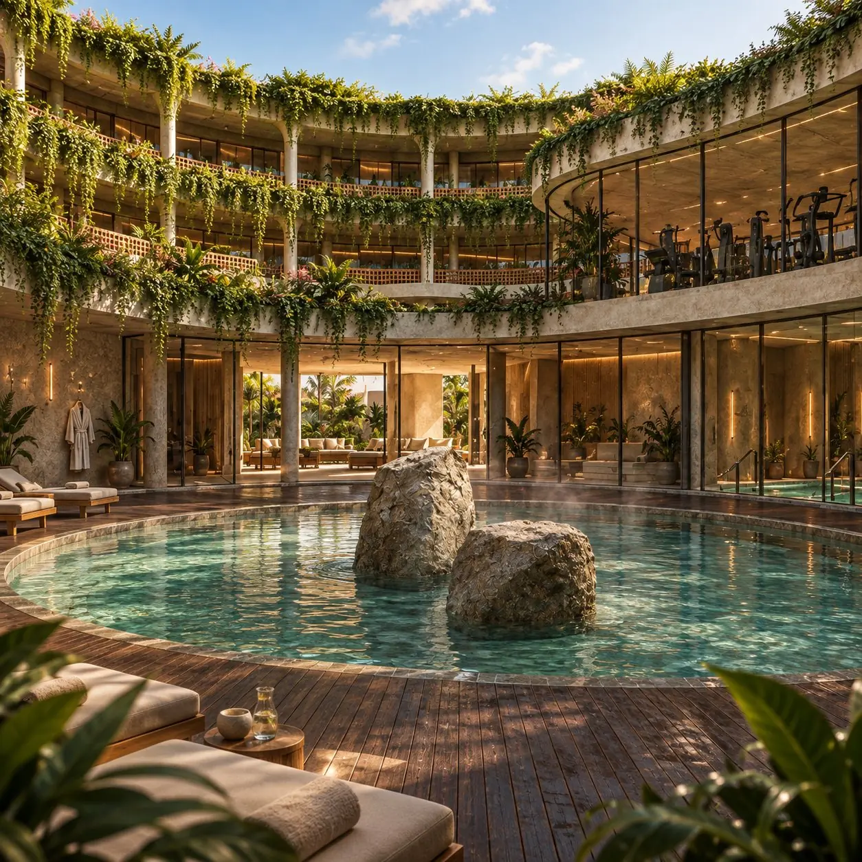 Piscina termal en el patio de ANEI